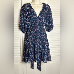 Ted Baker London Womens Navy Casadee Smock Panel Wrap Mini Dress Sz 1